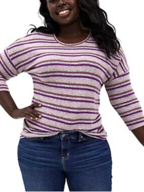 NWT Torrid 3 3X Super Soft Plush Striped 3/4 top tee shirt plus size